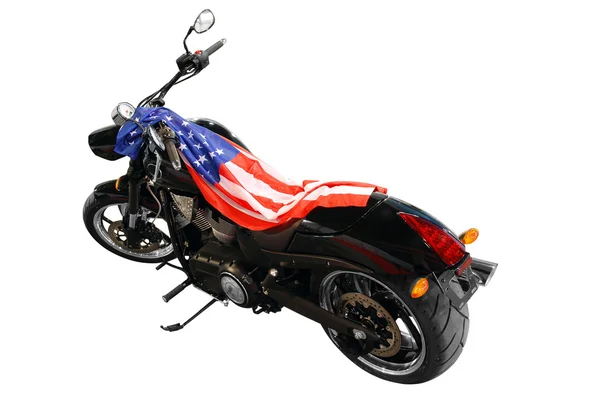 Motocicleta coberta com isolamento de bandeira dos EUA — Fotografia de Stock