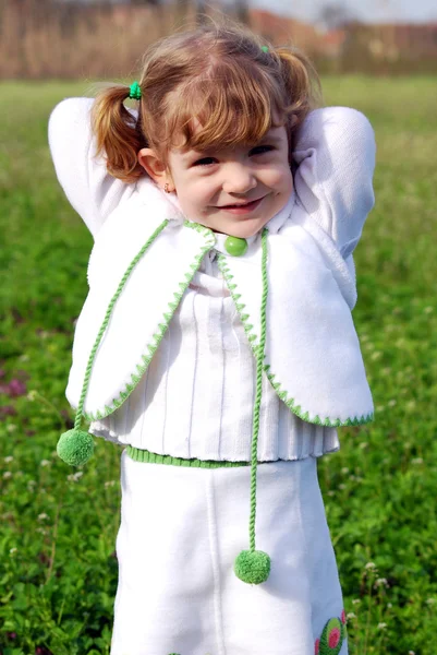 Little girl in white dress — Stock Photo, Image