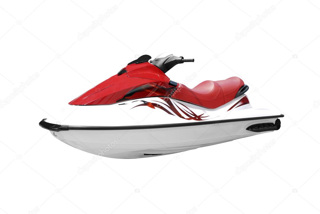 Fast red and white jet ski isolated
