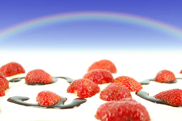 stock image Sky with rainbow over strawberries