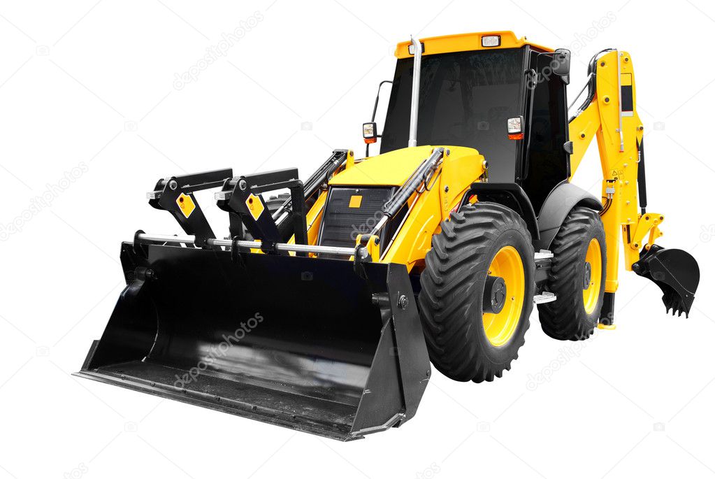 Front view of earth-moving machine isolated