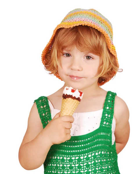Güzellik dondurma ile küçük kız — Stok fotoğraf