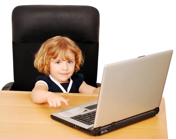 Beauty little girl with laptop — Stock Photo, Image