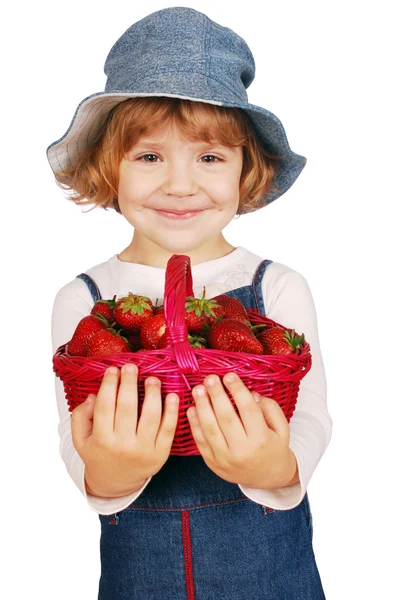 Beauty little girl with strawberries — Stock Photo, Image