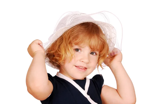 Krása holčička s bílým kloboukem — Stock fotografie