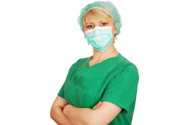 Kobieta lekarz z maską — Zdjęcie stockowe