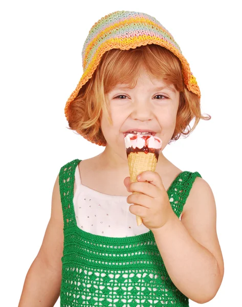 Little girl with vanilla ice cream — Stock Photo, Image