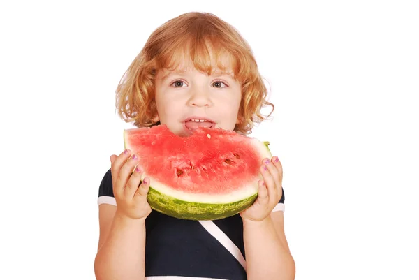 Liten flicka med vattenmelon — Stockfoto