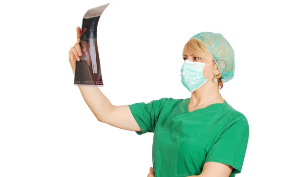 Kobieta lekarz radiolog z maską — Zdjęcie stockowe
