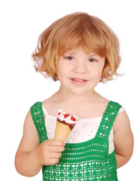 Šťastná holčička se zmrzlinou Stock Obrázky