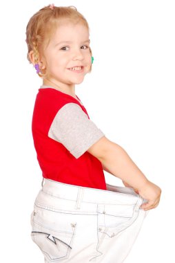 Little girl in big pants clipart