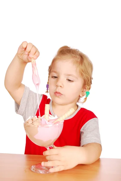 Beauty little girl with ice cream cup — Stock Photo, Image