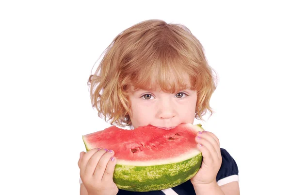 吃西瓜的小女孩 — 图库照片