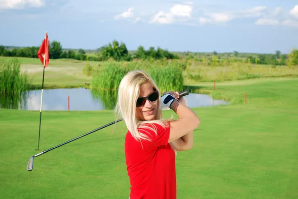 Dívka golfové hráče portrét — Stock fotografie