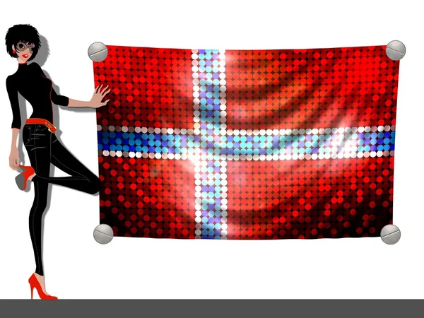 Dziewczyna z flagą z Norwegii — Zdjęcie stockowe