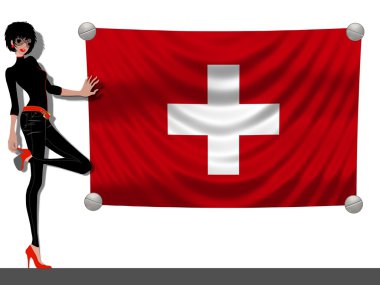 Girl with a Flag of Switzerland clipart