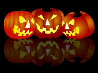 3 Halloween pumpkins on black background clipart