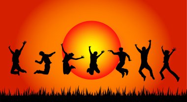 Jumping in sunset clipart