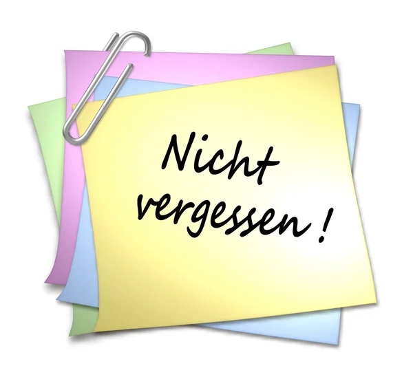 Memo alemán con clip de papel - Nicht vergessen — Foto de Stock