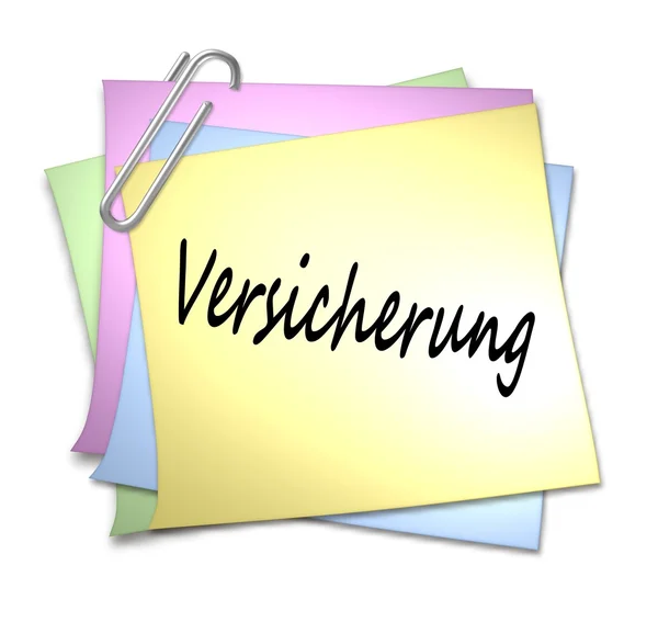 Memo alemán con clip de papel - Versicherung —  Fotos de Stock