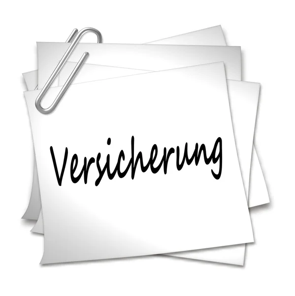 Memorando alemão com clipe de papel - Versicherung — Fotografia de Stock