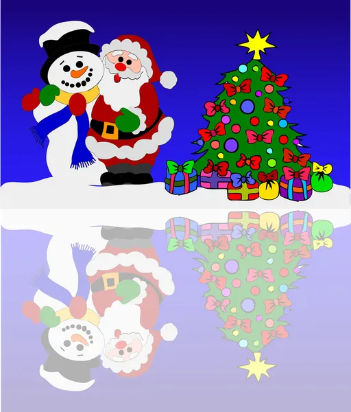 Santa claus en sneeuwpop op een zee van de winter — Stockfoto