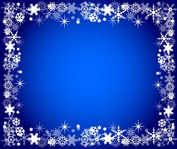 Blauer Weihnachtsrahmen mit Schneeflocken — Stockfoto
