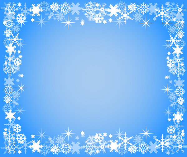 Blue christmas frame with snowflakes