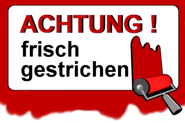 Let op - Duitse natte verf waarschuwingsbord — Stockfoto