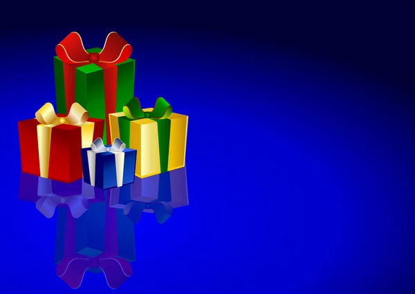 4 coloridos regalos sobre fondo azul —  Fotos de Stock