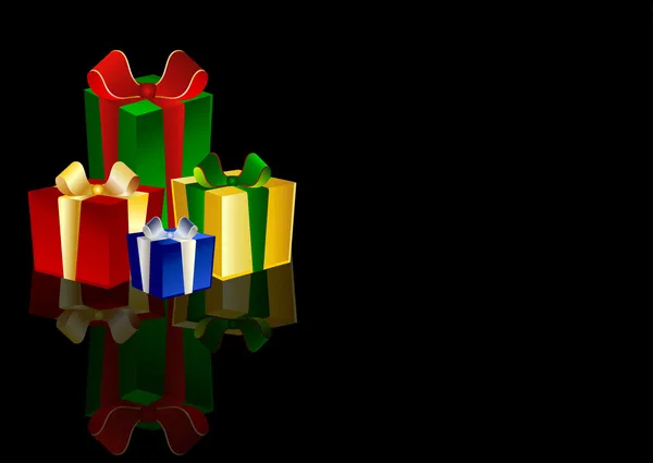 4 Presentes coloridos sobre fundo preto — Fotografia de Stock