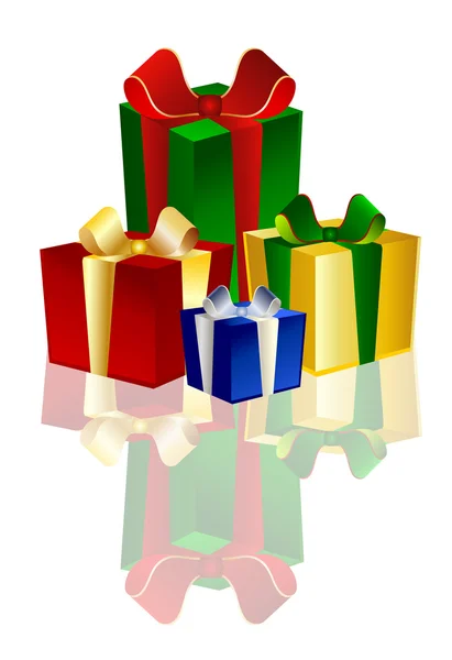 4 colorful Presents with reflection — Stock Photo, Image