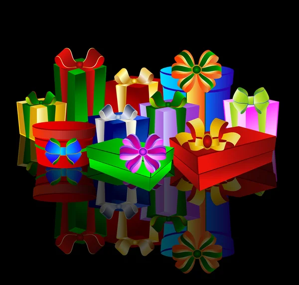 Colorful presents on black background — Stock Photo, Image