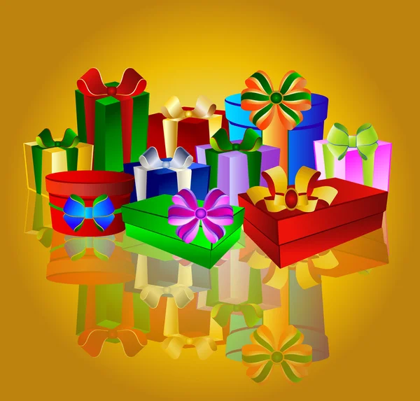 Colorful presents on golden background — Stock Photo, Image