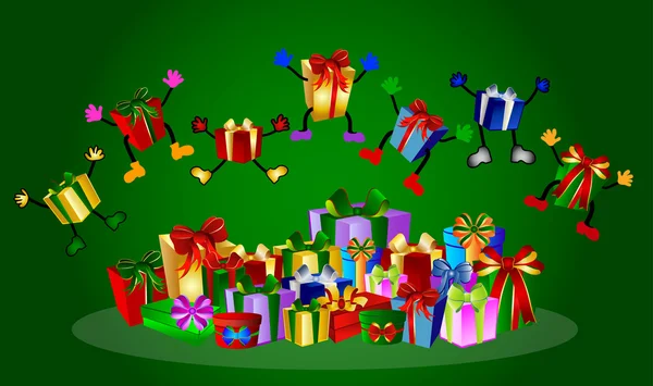 Regalos de salto y coloridas cajas de regalo —  Fotos de Stock