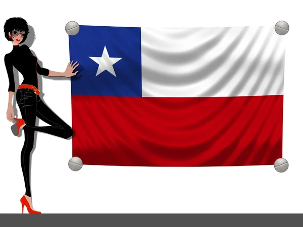 Mädchen mit einer chilenischen Fahne — Stockfoto