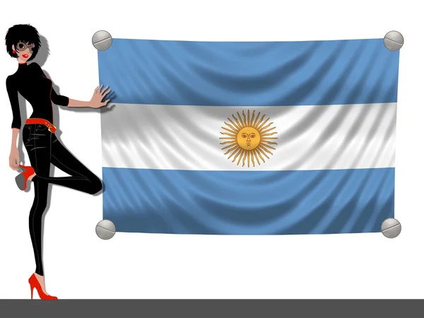 Chica con Bandera de Argentina — Foto de Stock