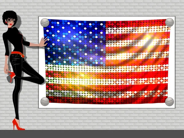 Dívka s vlajkou usa — Stock fotografie
