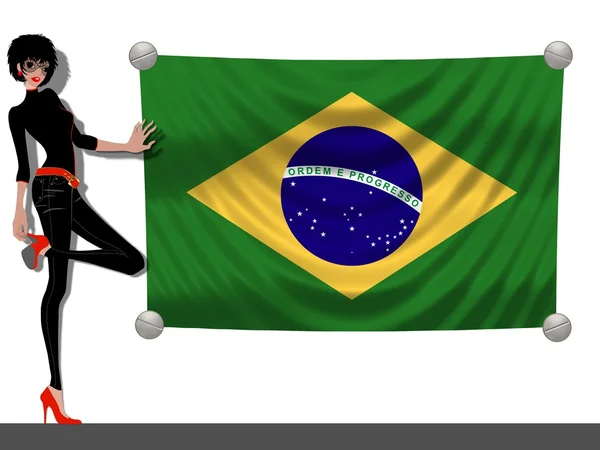 Girl with a Flag of Brazil — Stock Photo, Image
