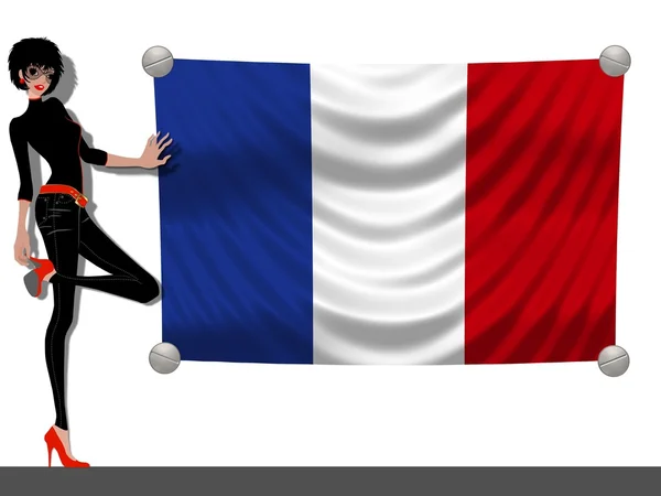 Girl with a Flag of France — Stock Photo, Image