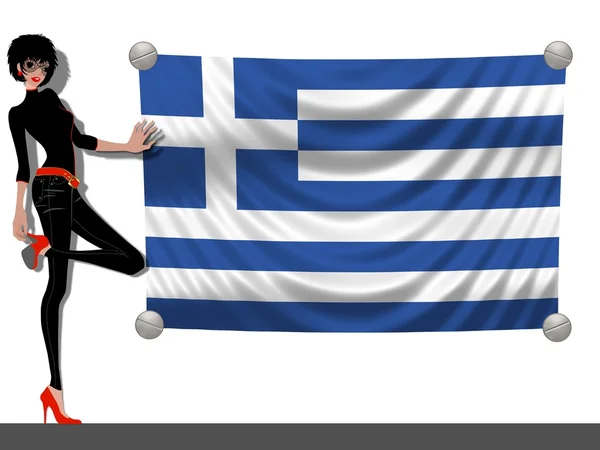 Girl with a Flag of Greece — Stock Photo, Image
