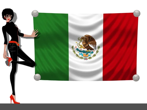Girl with a Flag of Mexico — Stock Photo, Image