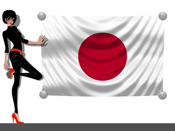 Lány Japán zászlaja — Stock Fotó