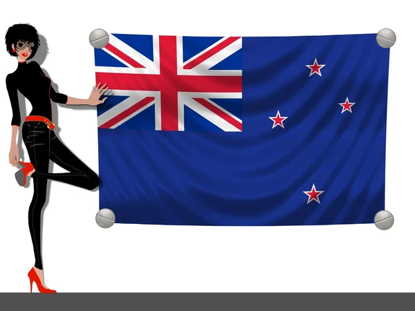 Girl with a Flag of New Zealand — Stock Photo, Image