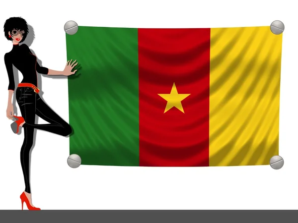 Flicka med en flagga i Kamerun — Stockfoto