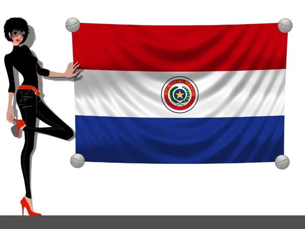 Fille avec un drapeau du Paraguay — Photo
