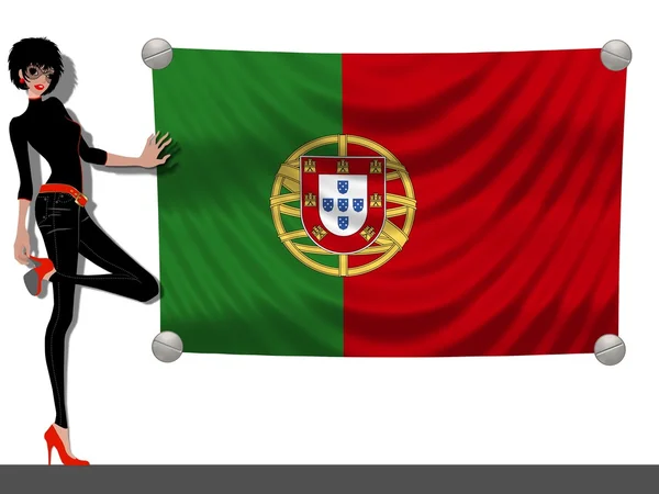Flicka med en portugisisk flagg — Stockfoto