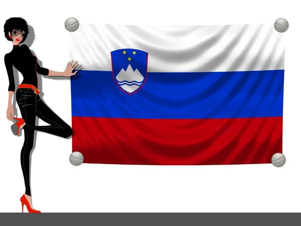 Девушка с флагом Словении — стоковое фото