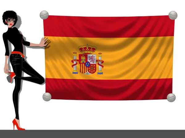 女孩与西班牙的一面旗帜 — 图库照片