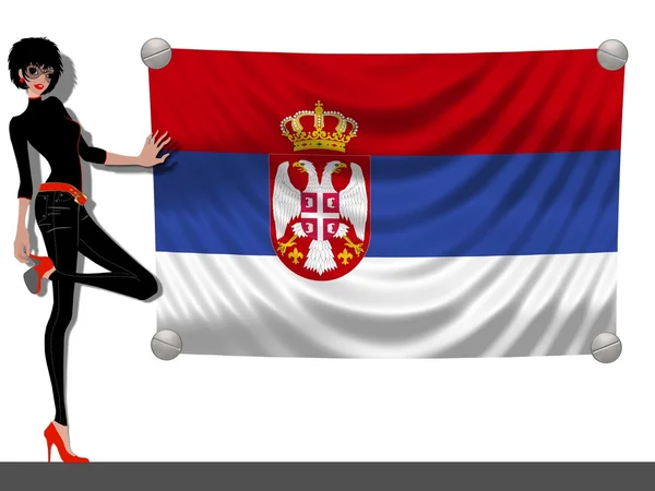 Menina com uma bandeira da Sérvia — Fotografia de Stock